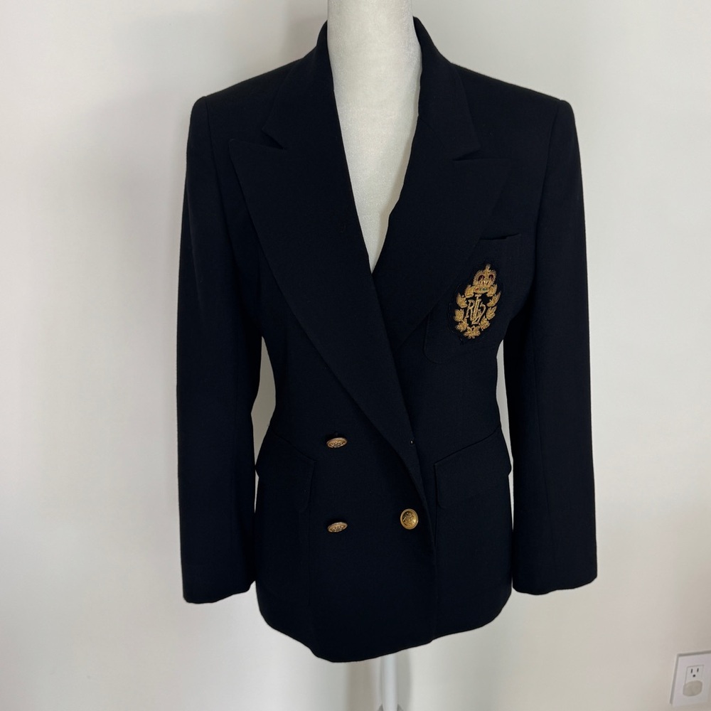 Lauren Ralph Lauren vintage Blazer wool Jacket Crown Crest Black Woman sz.  6P